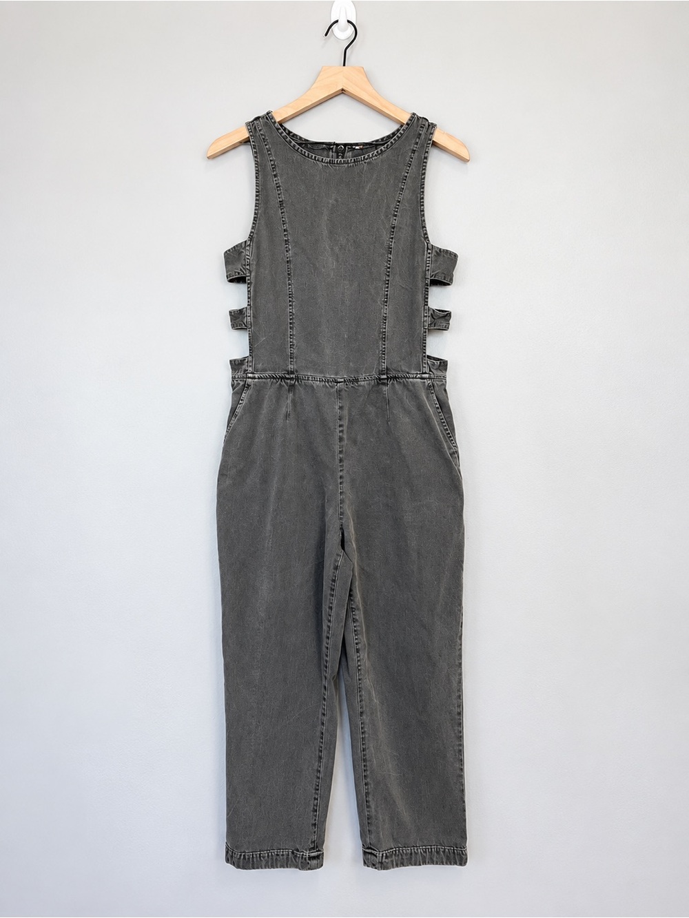 Free People Cutout Side Denim Jumpsuit Gray Estimated Size S